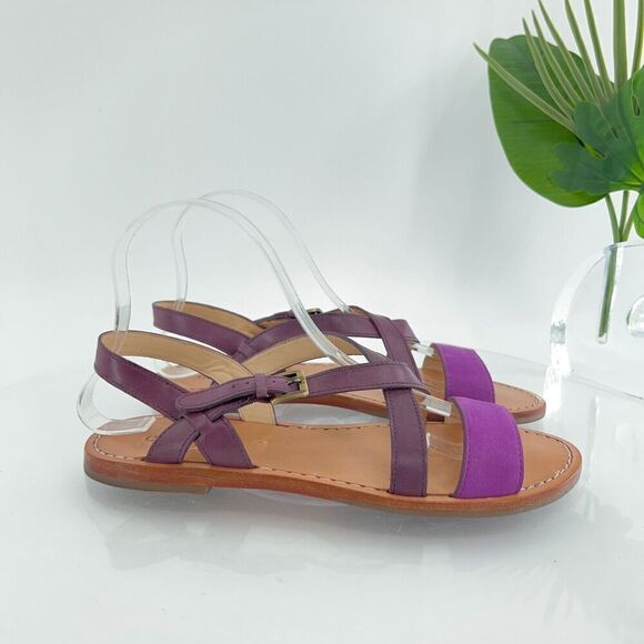 Cole Haan Women Minetta Sandal Size 8 Purple Cross Strap Slingback Flat Leather - Picture 5 of 13